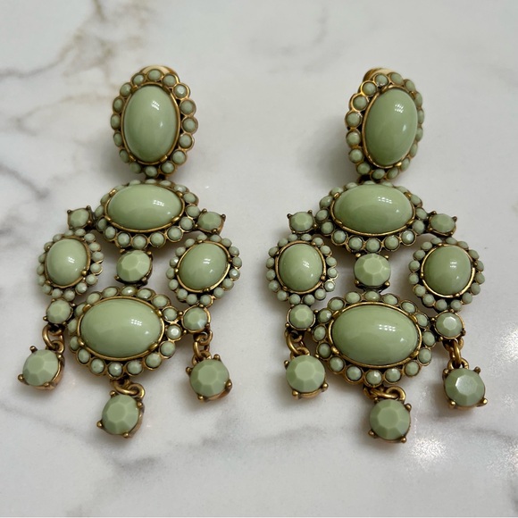 Oscar de la Renta Cabochon Chandelier Earrings - Seafoam and Gold - Picture 2 of 8